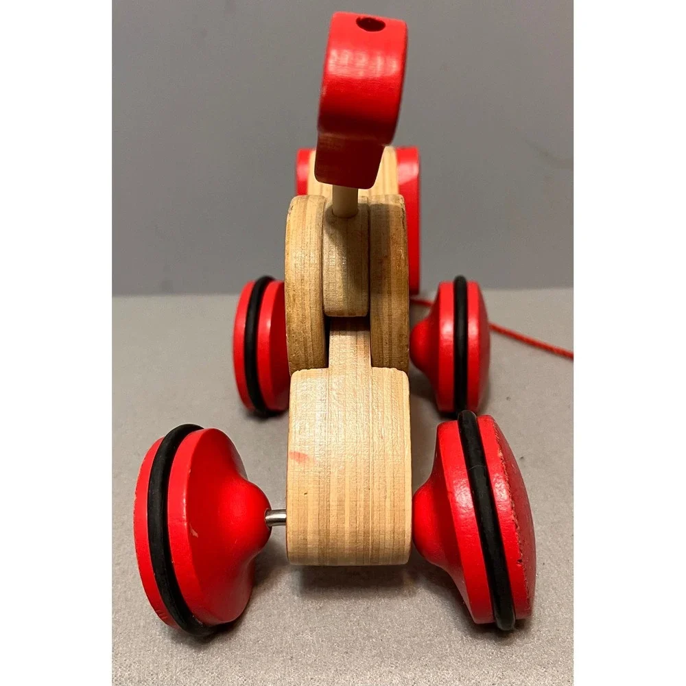 Hape Walk-A-Long Puppy Wooden Pull Toy Spotted Dog Red Orange E0347‎